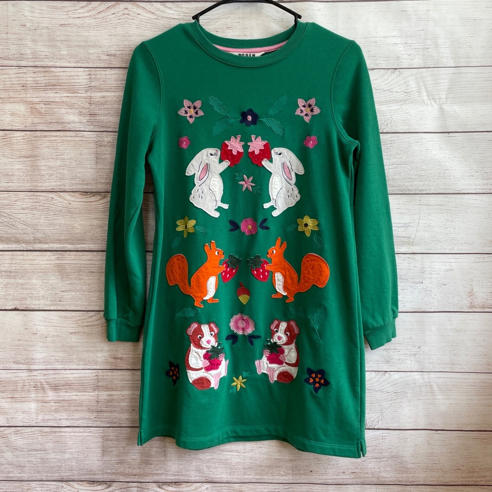 EXCELLENT CONDITION‎ BODEN APPLIQUED SWEATSHIRT DRESS IN GREEN